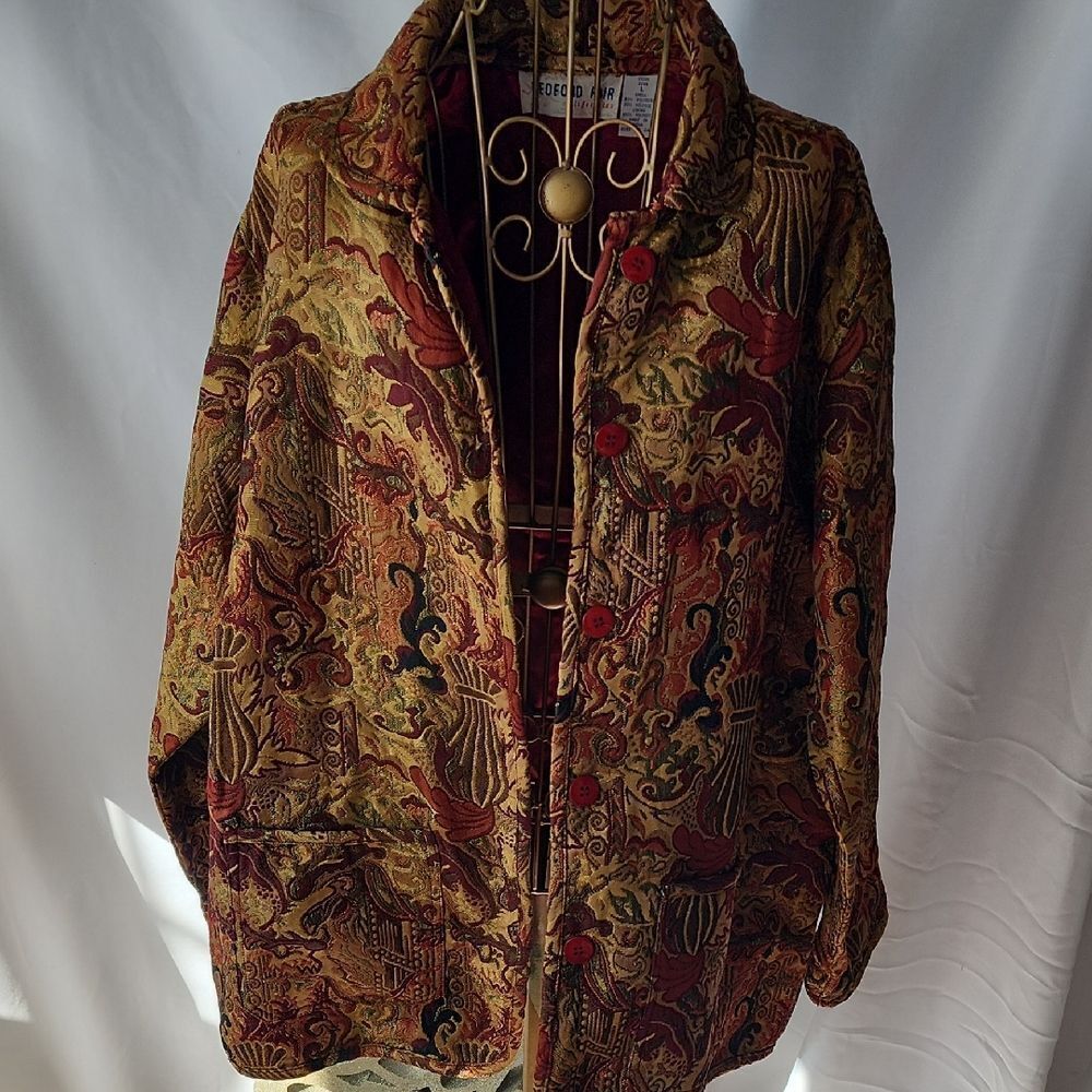 Autumn Tapestry Lightweight Button Up Jewel Toned Jacket with Satin Lining